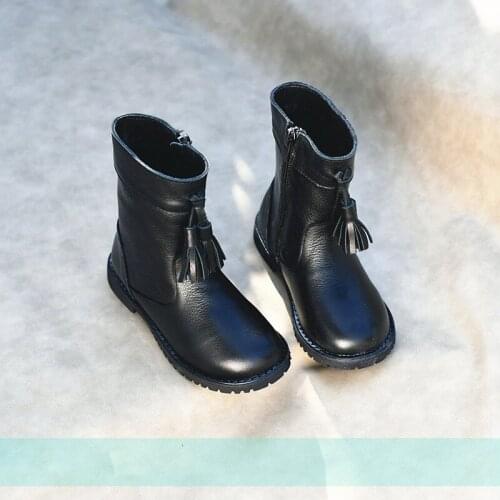 Dolakids Childrens high boots baby girl boots Korean version tassel boots new leather soft soled cotton boots Martin boots