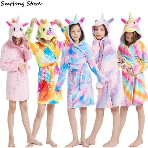 Unicorn Hooded Children Bathrobes Baby Rainbow Bath Robe Animal For Boys Girls Pyjamas Nightgown Kids Sleepwear Pijamas