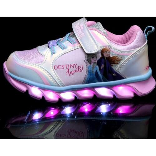 Disney childrens cartoon frozen princess non-slip soft sole girl casual shoes sports shoes student running shoes LED light shoe