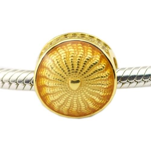 DIY Fits for Pandora Charms Bracelets Rays of Sunshine Beads with Yellow Enamel 100% 925 Sterling-Silver-Jewelry Free Shipping