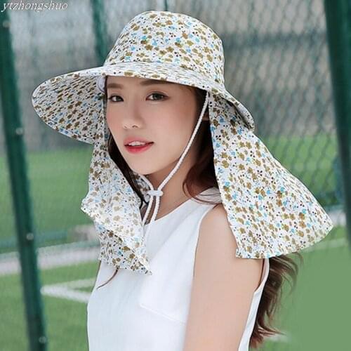 Women Summer Sun Hats Floral Camouflage Sun Visor Hat With Big Heads Wide Brim Bicycling Beach Hat UV Protection Female Cap
