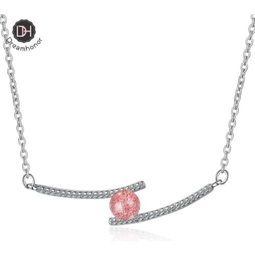 Dreamhonor Fashion High Quality Strawberry Crystal Pink Crystal Pendant Necklaces Jewelry