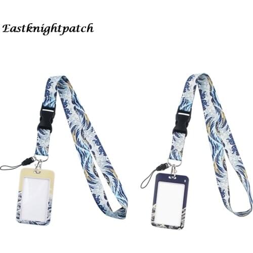 E2997 Cartoon Wave Card Holders Case Phone Key Badge Camera USB Holders Neck Rope Lanyard with Keyring