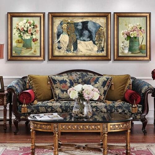 EECAMAIL Lucky Elephant And Flowers Retro 5D Rhinestones Painting Mosaic Inlay Diamond Embroidery Crafts Animal Home Decor Art