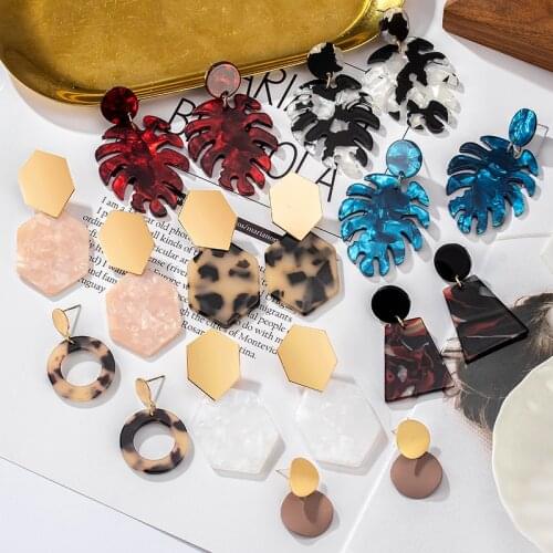 Statement Acrylic Earrings For Women Fashion Trend Colored Leaves Geometric Colored Stone Danglers Jewelry Party Accessories
