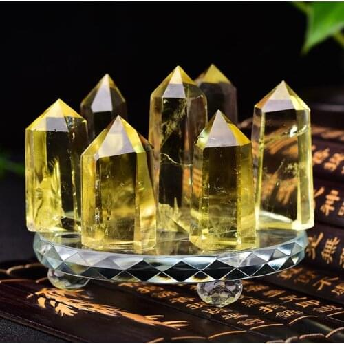 Feng Shui seven star array natural yellow crystal transparent stone pillars + plate base decoration