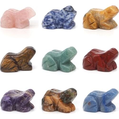 Frog Figurine Natural Gemstone Crystals Healing Reiki Quartz Carved Stone Crafts Room Decoration Animal Statue Decor Gifts 1.5"
