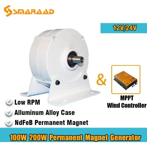 100W 200W 12V 24V 3 Phase Gearless Permanent Magnet Generator With Free MPPT Wind Controller For Wind Turbine Water Turbine DIY