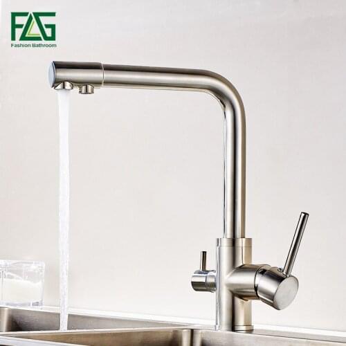 FLG Filter Kitchen Faucets Deck Mounted Mixer Tap 360 Rotation with Water Purification Features Nickel Brushed Mixer Tap Crane