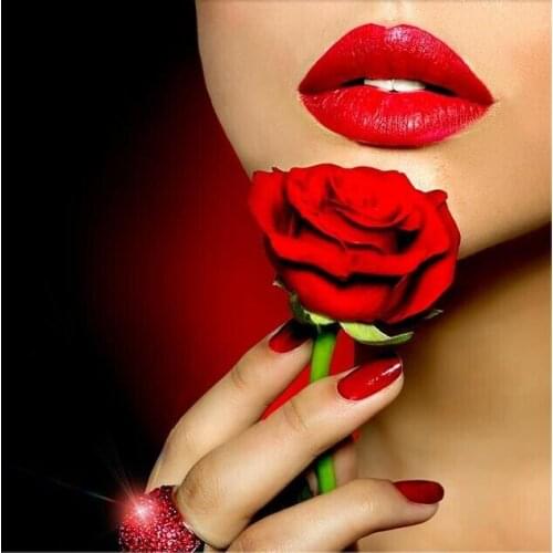 Beauty girl with red rose beautiful red lips picture Art Film Print Silk Poster for Your Home Wall Decor 24x24inch