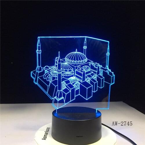 Colorful Gradient 3D Mosque Building Table Desk Lamp Led Kids Sleeping Bedroom Night Light Bedside Decor Light Fixtures AW-2745
