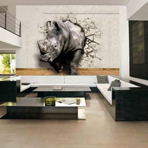 3D Lifelike Animal Mural Wallpaper Customized Rhino Lion Elephants Non-Woven Fabric Wall Mural New Photo Wallpaper Home Decor
