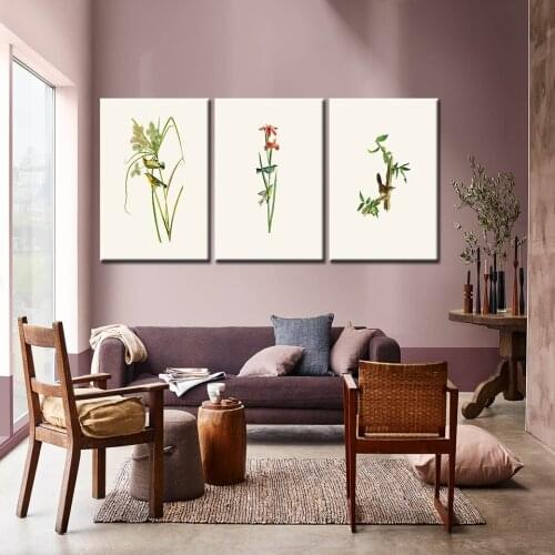Nordic Simple Nostalgic Flowers Decorative Painting Modular Picture Wall Art Canvas Painting for Living Room No Framed Framework
