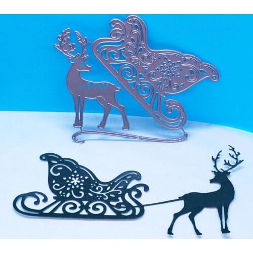 Moose Pulling Sled Christmas Metal Cutting Dies Scrapbooking Album Navidad Cards Making Crafts Embossing Stencil Slimline Dies