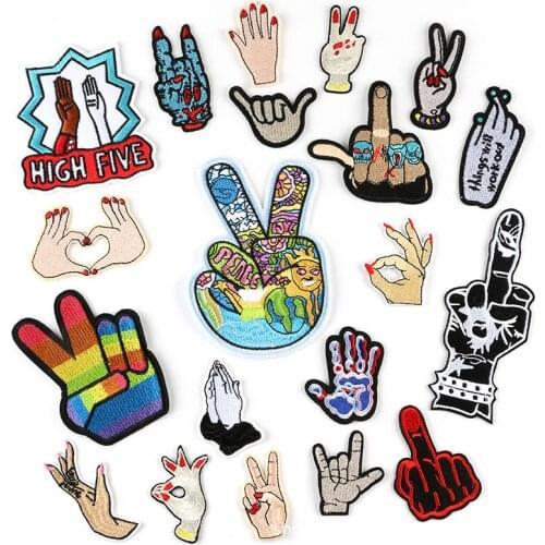 Contempt Finger Clothing Patches Iron on Stripes for Badges Burger Stickers on Clothes Victory Gesture Embroidery Appliques