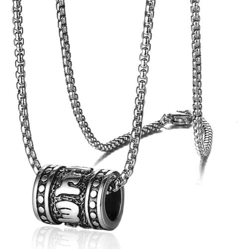 Gold Silver Color Six-Character Mantra Pendant Necklace for Men Boy Buddhist Lucky Beaded Amulet Stainless Steel Male Jewelry