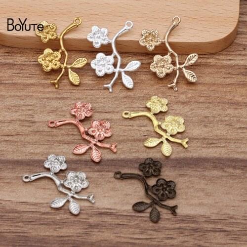 BoYuTe (50 Pieces/Lot) 29MM Stamping Flower Branch Pendant Charms Metal Brass DIY Jewelry Materials