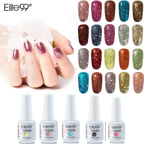 Elite99 Sequins Glitter Nail Gel Polish Semi Permanent Varnish Soak Off UV LED Nail Primer Top Base Coat for Nail Manicure 8ML