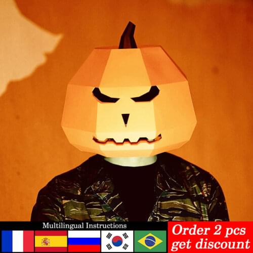 Pre-cut Halloween Pumpkin Mask Headgear Paper Model,3D Low Poly Papercraft,Party Cosplay Prop,Handmade DIY Craft Toy RTY119