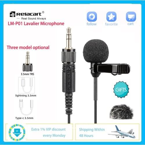 Relacart LM-P01 Lavalier Microphone Omnidirectional Condenser Mic for iPhone XiaoMi HuaWei Samsung DSLR Camera Sony Canon Nikon