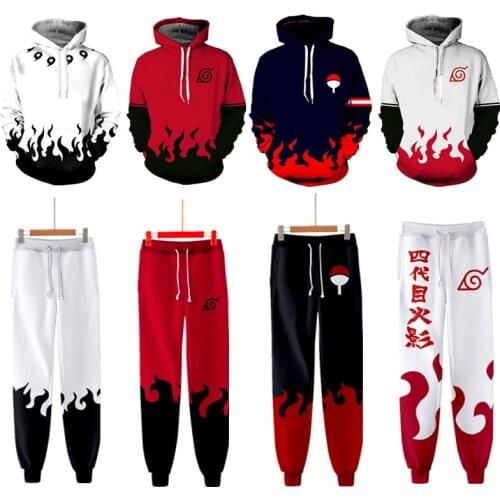 Akatsuki Hoodie Anime 3D Sasuke Kakashi Costume Cosplay Pullover Jacket Men Women Casual Sweatshirt Pant Clothes Sets