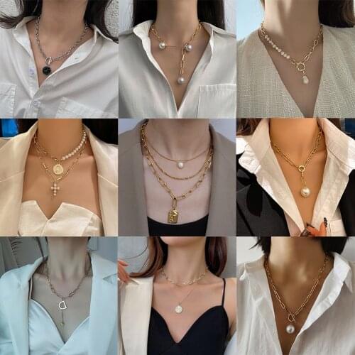 Vintage Multilayer Coin Chain Choker Necklace For Women Gold Silver Color Fashion Asymmetric Chain Necklaces Jewelry