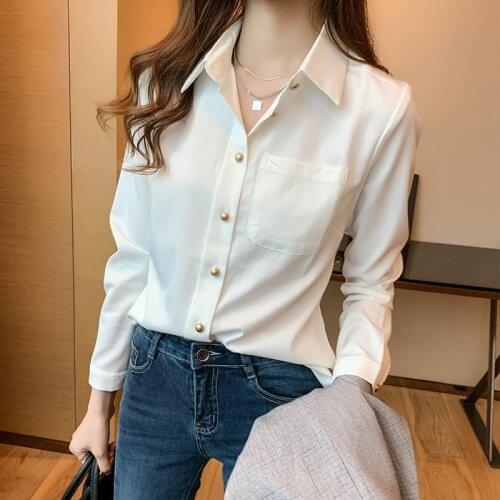 Women Blouse Spring Autumn Chiffon White Long Sleeve Loose Clothes Shirt Jacket Blusas Ropa De Mujer