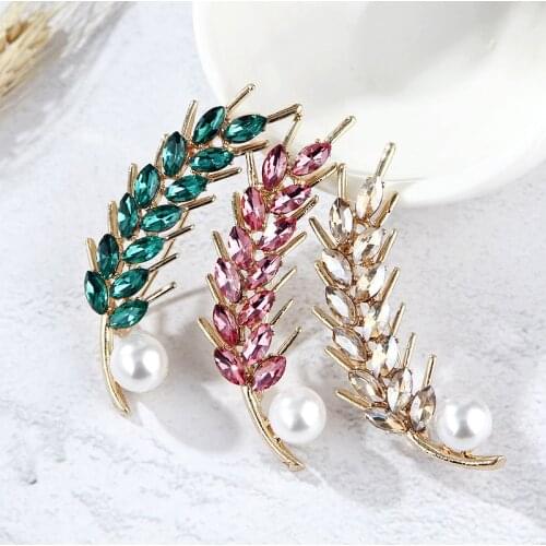 Luxury Crystal Wheat Ears Ladies Elegant Brooches Retro Fashion Imitation Pearl Brooch Pins For Women 2021 Clothing Accessories