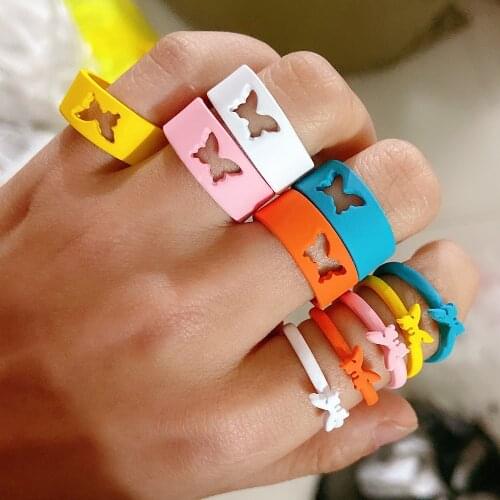 Lost Lady 2Pcs/Set Matching Rings Couple Butterfly Rings for Women INS Trendy Candy Color Rings Wholesale Jewelry Dropshipping