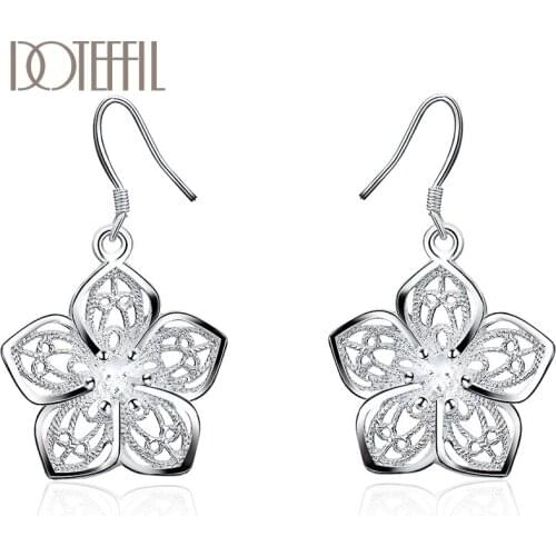 DOTEFFIL 925 Sterling Silver Flower Earrings Woman Vintage Star Earrings Wedding Engagement Jewelry