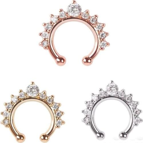 Women Crystal Fake Hoop Nose Ring Punk Nose Clip Girl Nostril Hoop Nose Hoop Ring Body Piercing Jewelry For Party