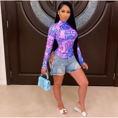 ZKYZWX Tie Dye Letter Print Elastic T Shirt for Women Fall Fashion Full Sleeve O Neck Streetwea Club Punk Party Sports Crop Top