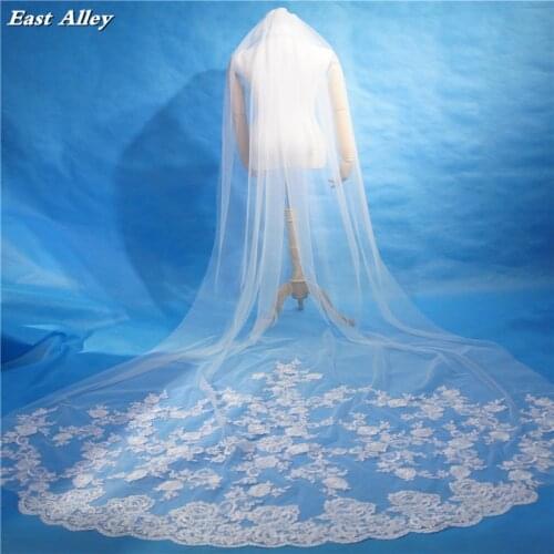 1 Tier Lace Bridal Veil Cathedral Length 3 M (118") Wedding Veil White/Ivory Metal Comb Veil