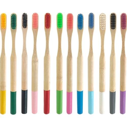 12pcs Eco-friendly Adults Bamboo Wood Toothbrush Bamboo Charcoal Tooth Brush Wooden New Design Mixed Color Bamboo-toothbrush