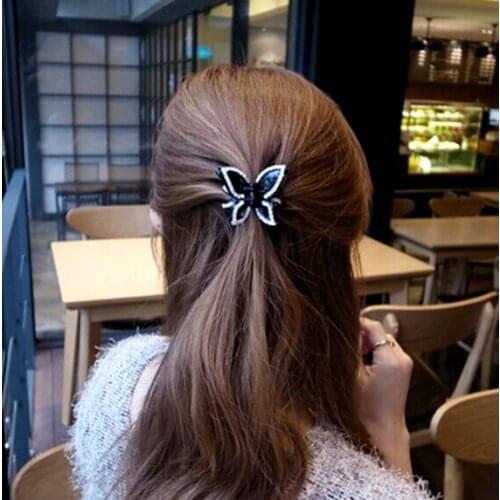 2 Pieces Lot Butterfly Rhinestone Hair Claw Clip Black and Brown Hair Pin Headpiece for Women