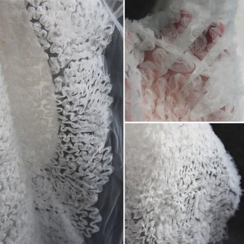 2019 New 3D White Mesh Lace Fabric Cloth Wedding Dress Fairy Skirt Cloth Ruffle Fabric 140cm wide Texture Lace Fabric
