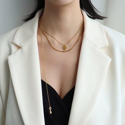 2021 Marka Fashion 18 K Gold Silver Double Layer Chain Heart Key Pendant Necklace Woman 316L Stainless Steel Jewelry Not Fade