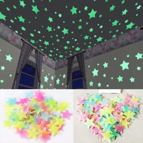 50pcs 3D Stars Glow In The Dark Wall Stickers Luminous Fluorescent Wall Stickers For Kids Room Bedroom Ceiling Home Decor Set