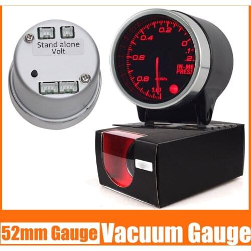 52MM Vacuum Gauge With Sensor -1-0.2Bar 7 Colors Backlight Smoke Lens 2 Inch Vacuum Meter Stepper Motor 12V Racing Gauge