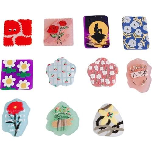 New 40pcs/lot cartoon flowers pattern print geometry square/florals/irregular shape acrylic beads diy jewelry earring accessory