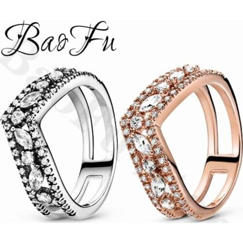 BaoFu 925 Sterling Silver Ring Elegant V-shaped Shiny Bone Ring 2 Colors Optional Gift Suitable for Original Female Jewelry