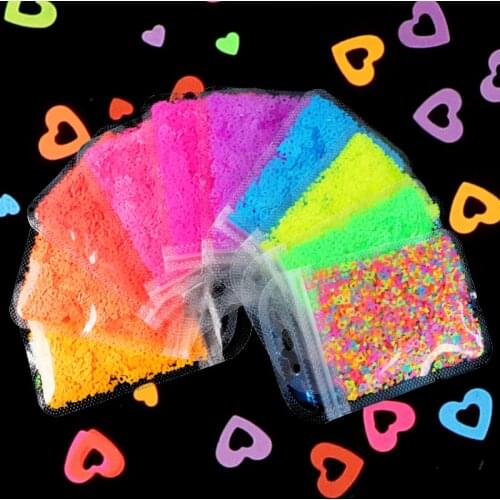 Hollow Heart Love Shape Nail Sequins Neon Glitter For Nails Art Decoration 6MM Flakes Slices Gel Polish Manicure 3D Accessories