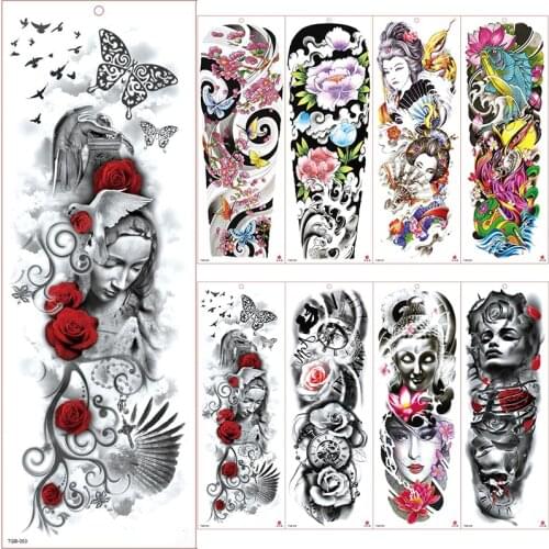 Large Arm Sleeve Tattoo Waterproof Temporary Tattoo Sticker Rose butterfly Full Flower Tatoo Body Art Tattoo Girl