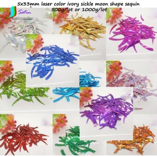 Large Size 5x33mm Laser Color Ivory Sickle Moon Shape Sequin Party Wedding Dress Stage Activity Bead Curtain Decorative Sequin