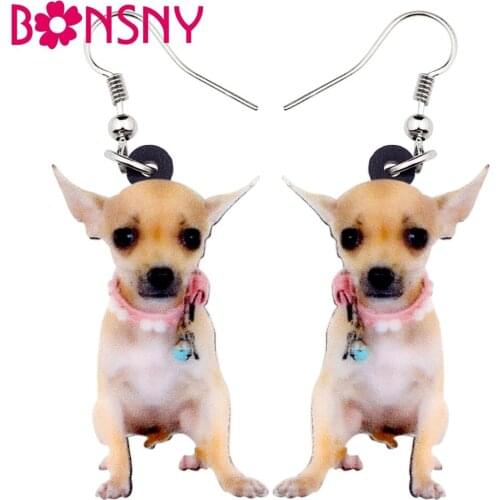 Bonsny Acrylic Cute Sitting Collar Chihuahua Dog Earrings Big Long Dangle Drop Women Girl Ladies Fashion Anime Jewelry Bulk Gift