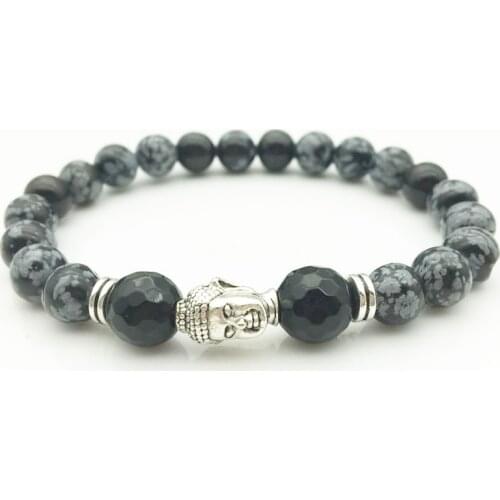 DIY Handmade 8mm Beaded Bracelet Charm Jewelry White Spot Stone Buddha Lucky Men Bracelet