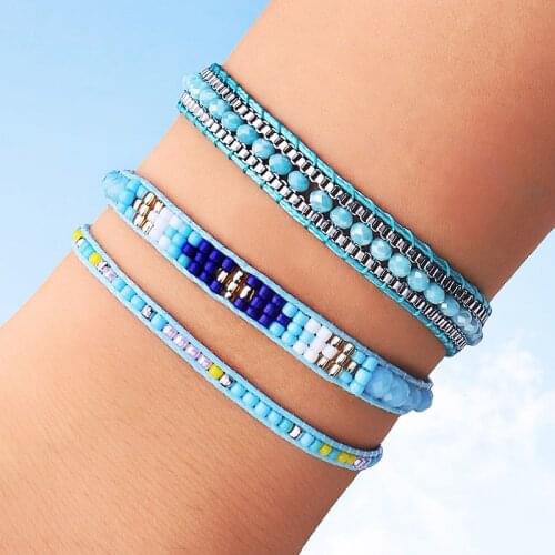BLUESTAR Handmade 3pcs One Set Women Braided Charm Bangle Women Handmade Crystal Bead MIYUKI Bracelet Jewelry For Gift