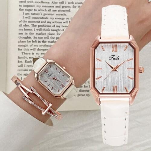 Fashion Watch For Women Casual Leather Belt Watches Simple Ladies' Square Dial Quartz Clock Dress White Wristwatches Reloj Mujer