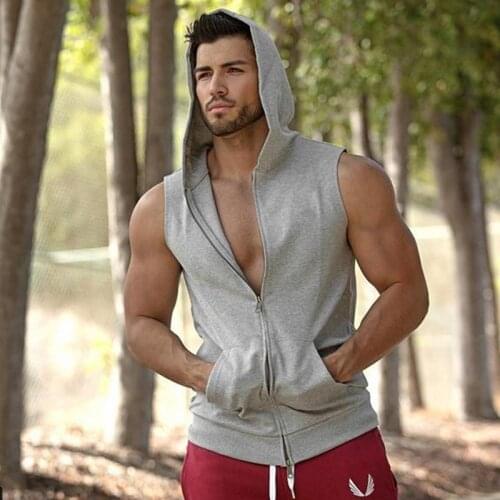 Designer high-end new mens lace-up hooded solid color cardigan sweater European style mens sleeveless sports jacket vest men