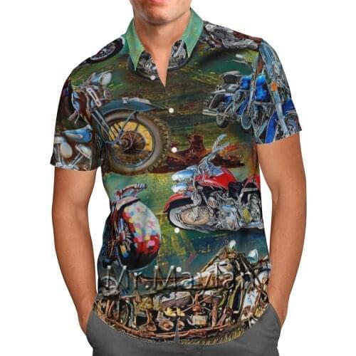 3D Printing Motorcycle Beach Hawaiian 2021 Summer Shirt Short Sleeve Shirt Streetwear Oversized 5XL Camisa Social Chemise Men